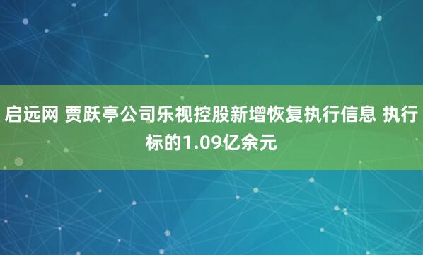 启远网 贾跃亭公司乐视控股新增恢复执行信息 执行标的1.09亿余元